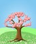 Abstract Tree with Spring Cherry Blossom Flowers