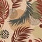 Abstract tropic foliage seamless pattern with black palm leaf silhouettes, geometric shapes in minimal memphis style