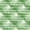 Abstract tropic seamless pattern with doodle fan palm ornament. Light colored exotic foliage on green striped backgound