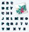 Abstract tropics English alphabet. Capital letters. Tropical font with exotic vector flowers