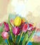 Abstract tulips flowers oil painting