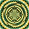 Abstract turned frames with a rotating green yellow wavy pattern. Optical illusion hypnotic background