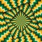 Abstract turned frames with a rotating green yellow zigzag pattern. Optical illusion background