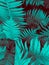 Abstract turquoise mint fern leaves background close up