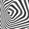 Abstract twisted black and white background. Optical illusion of distorted surface. Twisted stripes. Stylized 3d texture. Vector