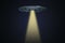 Abstract UFO with light on dark background with mock up place. Spaceship, technology and mystery concept.