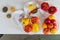 Abstract universal illustrative background with vegetables for cooking. Selective focus