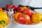 Abstract universal illustrative background with vegetables for cooking. Selective focus