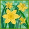 Abstract vector background with flowers of narcissus in graphical mosaic style