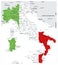 Abstract vector color map of Italy country coloured by national flag