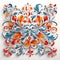Abstract vector floral background with blue, red and orange swirls