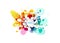 Abstract vector illustration with colorful half transparent flower petals. Also white circle for your own text