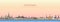 Abstract vector illustration of Copenhagen city skyline at sunrise