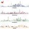 Abstract vector illustrations of Shanghai, Hong Kong, Guangzhou and Beijing skylines with China map