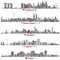Abstract vector illustrations of Singapore, Kuala Lumpur, Bangkok, Jakarta and Manila skylines at night with flags and maps of th