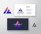 Abstract Vector Logo and Business Card Template. Premium Stationary Realistic Mock Up. Colorful Gradient Pyramid on a