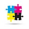 Abstract vector logo, four puzzle pieces in cmyk colors