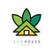 Abstract vector logo of green house. Eco friendly home. Original emblem for building company or real estate agency