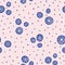 Abstract vector pattern of decorated circles and dots in pink and navy blue. Pretty seamless repeat design background.