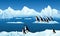 Abstract vector penguins on frozen snow, background, wallpaper.