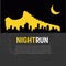 Abstract vector poster - running, sport shoe and the city outline. night run marathon