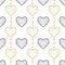 Abstract Vector Seamless Geometric Pattern Of Black Hearts And Golden Hearts Connected By Vertical Stripes