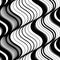 Abstract vector seamless moire pattern with waving curling lines. Monochrome graphic black and white ornament. Striped repeating
