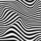 Abstract vector seamless op art pattern with waving curling lines. Monochrome graphic black and white ornament.