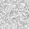Abstract vector seamless pattern in black color from smooth lines with holes in the form of spirals of loops and curls. Texture