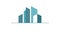 Abstract vector of teal, tall buildings with line and room for text