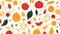 Abstract vegetables pattern. Hand drawn doodle vegetarian food. Vegetable kitchen illustration concept.