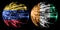 Abstract Venezuela, Venezuelan, Ivory Coast sparkling flags, sport ball game concept isolated on black background