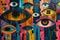 Abstract Vibrant Collage of Stylized Eyes. Colorful Illustration