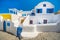 Abstract view of the cycladic style of traditional houses at Santorini.