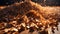 abstract view of waste wood shavings and sawdust in woodworking production, backgrounds for design,