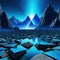abstract virtual landscape with blue rocks and Surreal fantastic background with triangular