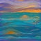 Abstract vivid sunset seascape with cloudy sky, reflections on wavy water surface