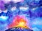 Abstract volcano power watercolor painting illustration design
