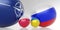 abstract war on ukraine flag with flags of russia, ukraine, poland and NATO 3d render illustration