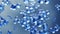 Abstract water hydrogen and oxygen glass molecules floating in blue fluid background with selective focus - environment, water or