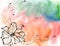 Abstract watercolor background with black stylized flowers