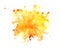 Abstract watercolor background. Graphic element in warm colors. splattered stain is saturated yellow and red paint. Blot on white