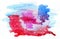 Abstract watercolor background with red, purple and blue spots and white splashes.