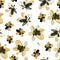 Abstract watercolor golden and black flowers seamless pattern