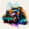 Abstract, watercolor, illustrations, ink painting, bicycles, motorcycles, cars, pickup trucks, trucks, trucks, trains, gold