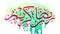 Abstract watercolor mosque with Ramadan Kareem\\\'s text in Arabic Calligraphy.