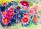 Abstract watercolor original painting colorful of mexican diasy flowers.