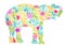 Abstract watercolor painted elephant design on white background