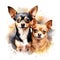 Abstract watercolor painting of a pair of chihuahua. The Chihuahua is the smallest dog breed in the world. Generative AI