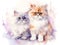 Abstract watercolor painting of a pair of Persian cats. Persian cats have fortified bodies, small eyes. Generative AI